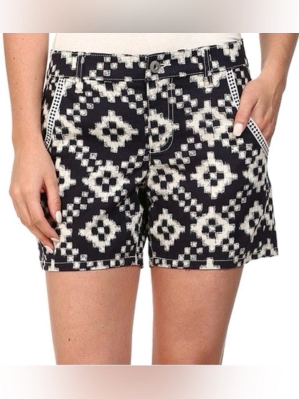 Two by Vince Camuto Navy & Ivory Print Shorts Linen Cotton Blend Size 30/10